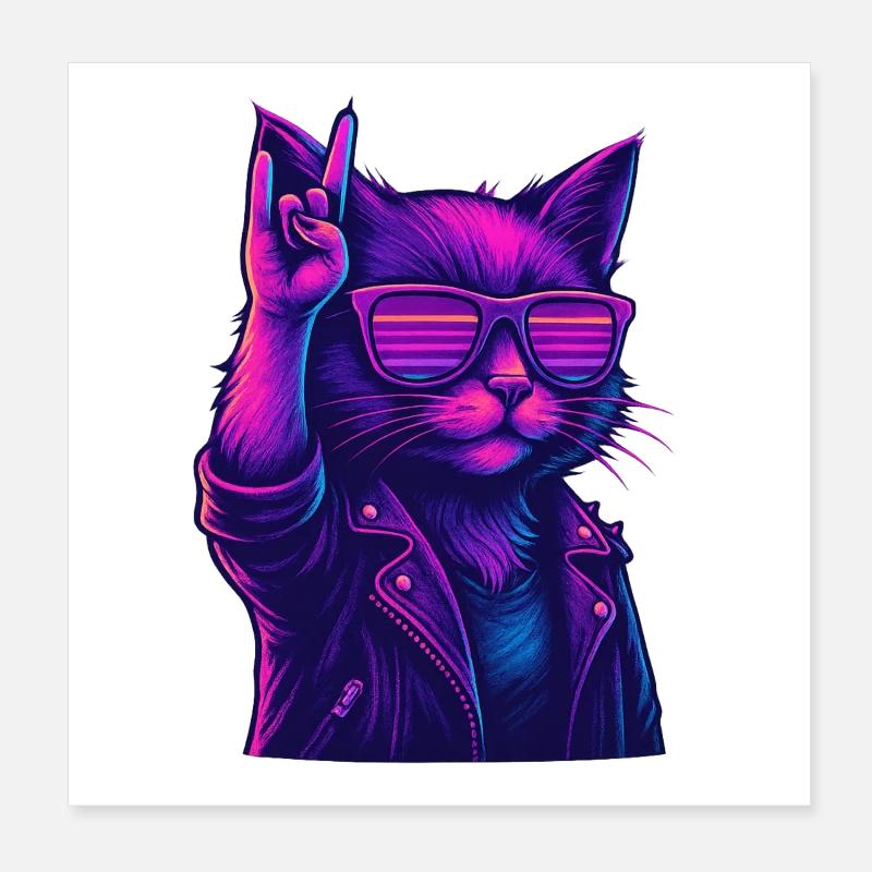 Synthwave Kater Katze 2 Retro Rock 80er Poster 20x20 cm