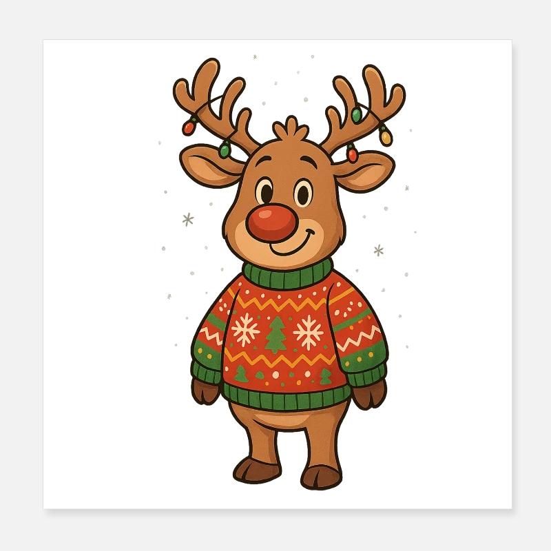 Cerf d’hiver en pull de Noël Poster 20 x 20 cm