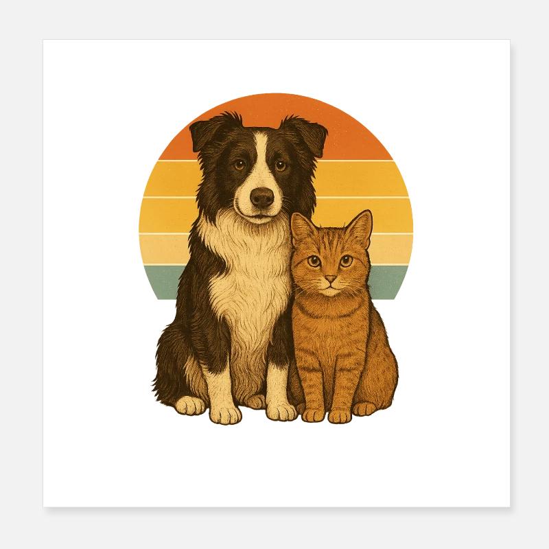 Border Collie et Cat Poster 20 x 20 cm