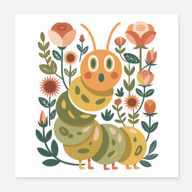 Raupe im Blumengarten Poster 20x20 cm