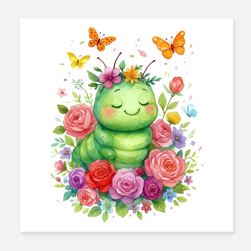 Raupe Schmetterling  Poster 20x20 cm