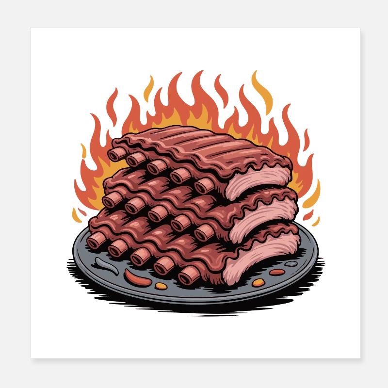 Feuergegrillte Rippchen Platte Poster 20x20 cm