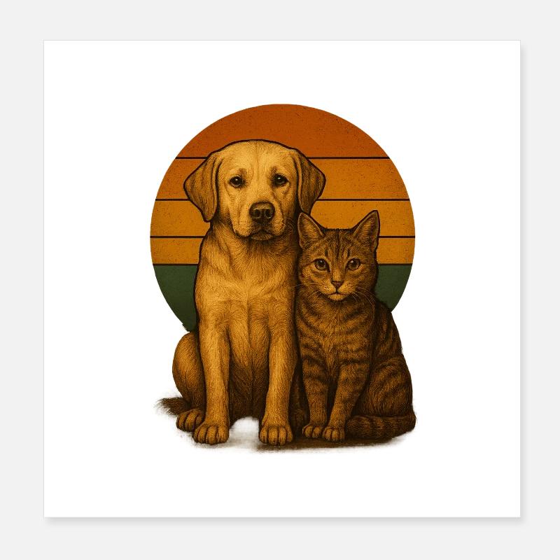 Labrador et chat Poster 20 x 20 cm