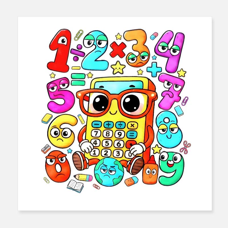 number day Playful Math Calculator Crew Poster 8" x 8" (20x20 cm)