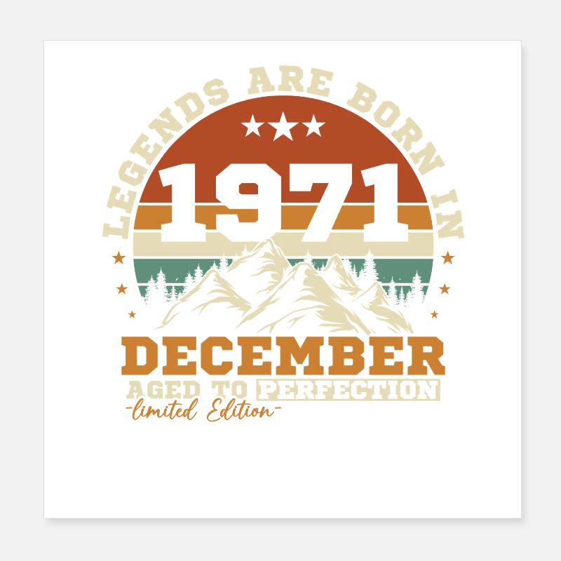 Dezember 1971 Vintage Geburtstagsgeschenk Poster 20x20 cm