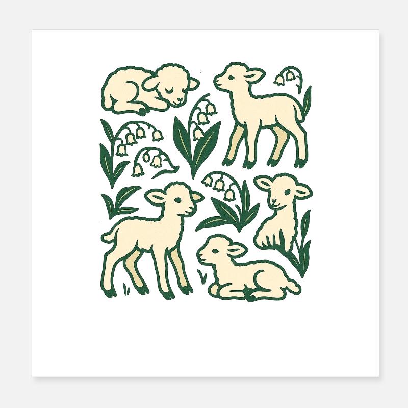 Lamb Quartet in Spring Meadow Poster 20x20 cm