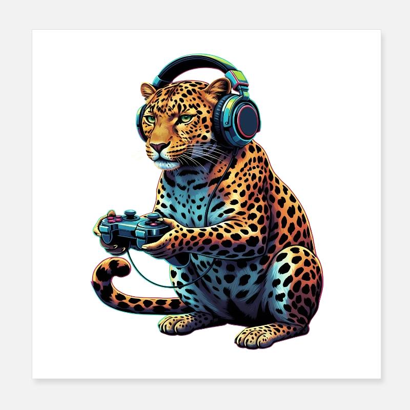 Leopard Gaming Tier Videospiele Lustiger Leopard Poster 20x20 cm