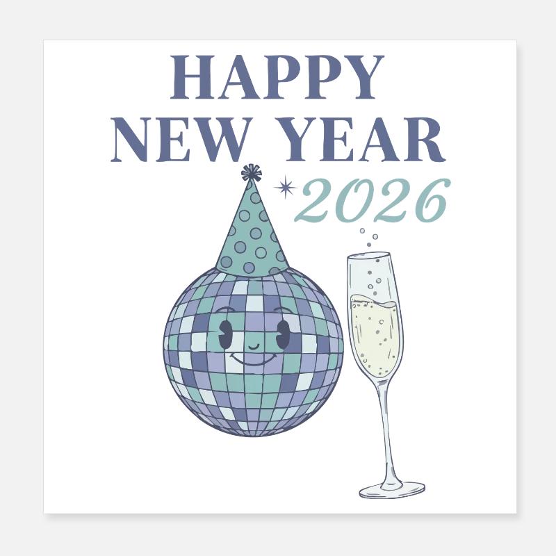 Happy New Year 2026 Disco Ball Celebration Poster 8" x 8" (20x20 cm)