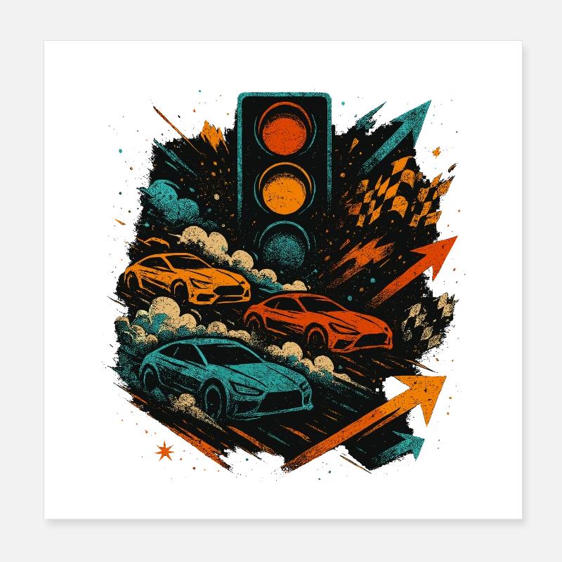 Chemise de voiture de course, motif de course de tuning Poster 20 x 20 cm