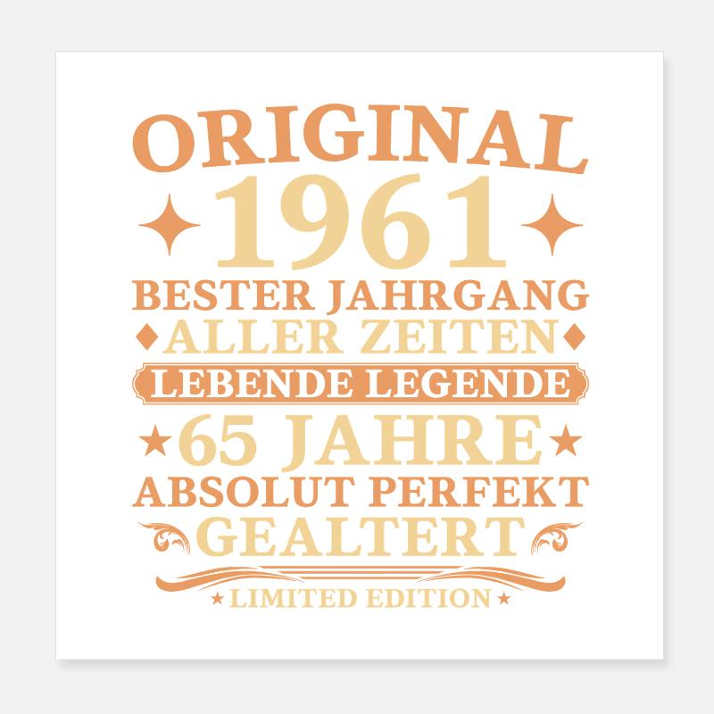 Cadeau original du 65e anniversaire de l’année 1961 Poster 20 x 20 cm