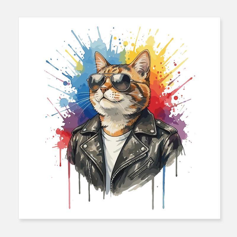 Chat avec des lunettes de soleil, Chat Cool Poster 20 x 20 cm