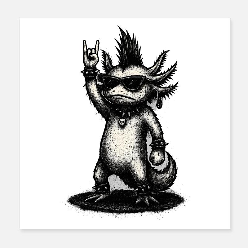 Punk Rock Axolotl avec Mohawk Poster 20 x 20 cm