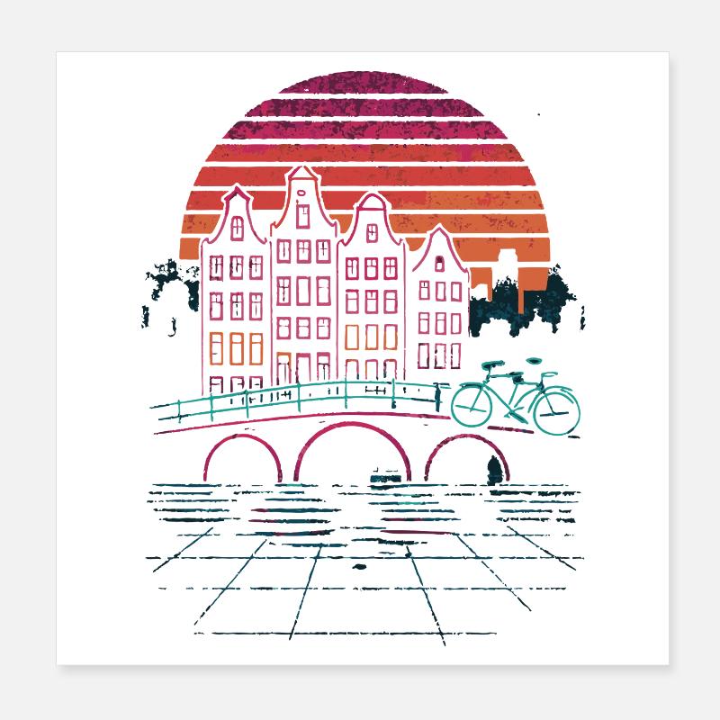 Nachtsonne über Amsterdamer Kanäle Poster 20x20 cm