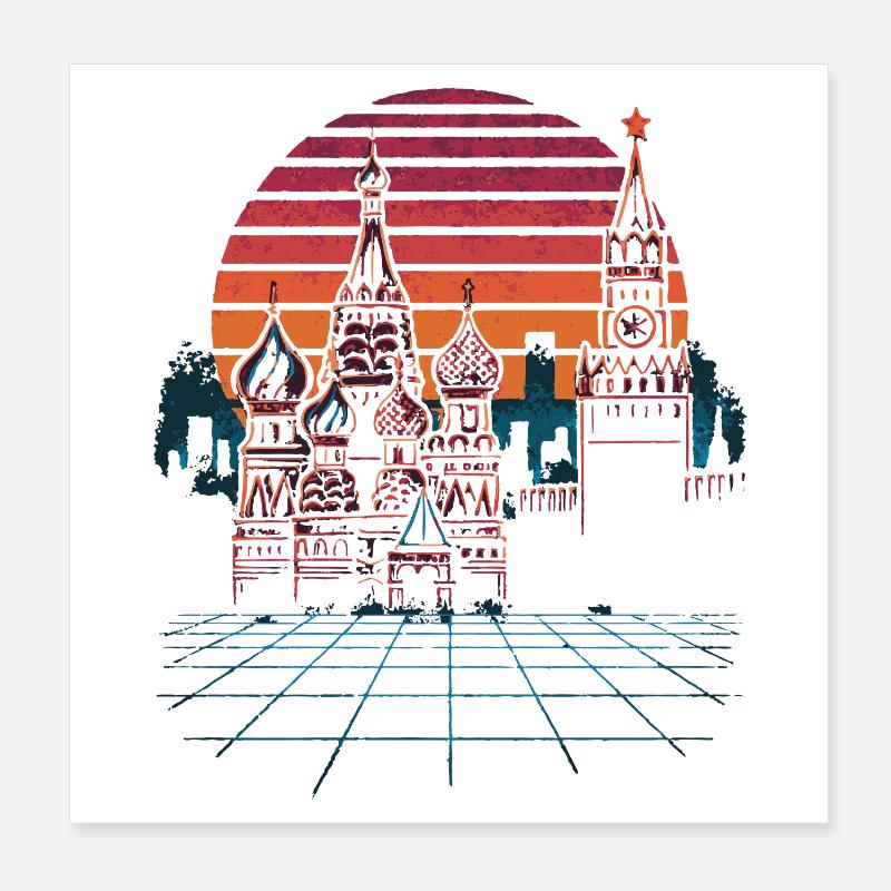 Neon Moscow Skyline Retro Poster 8" x 8" (20x20 cm)