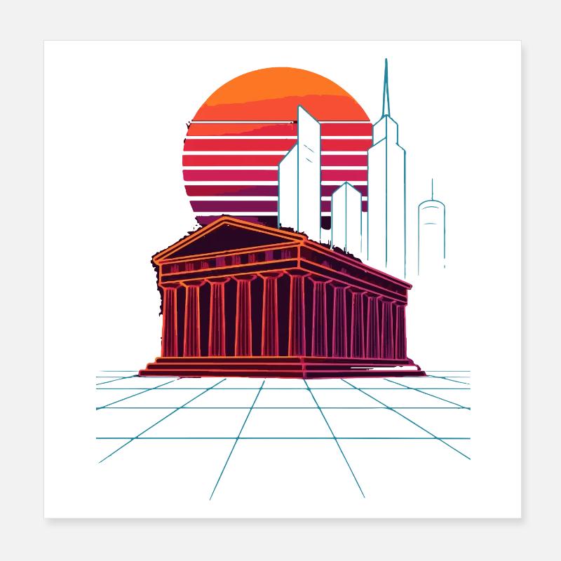 Neon Skyline Meets Ancient Columns - Athens Poster 8" x 8" (20x20 cm)
