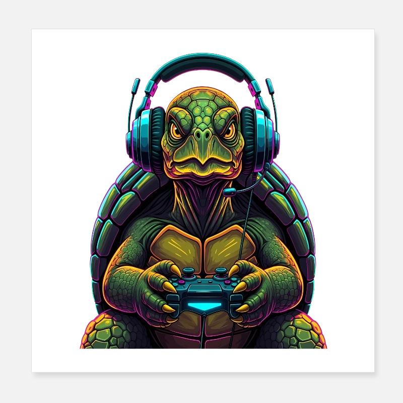 Turtle Gaming Animal Video Games Funny Poster 8" x 8" (20x20 cm)