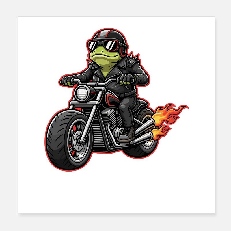 Frog Biker in Leather Jacket Style Poster 8" x 8" (20x20 cm)