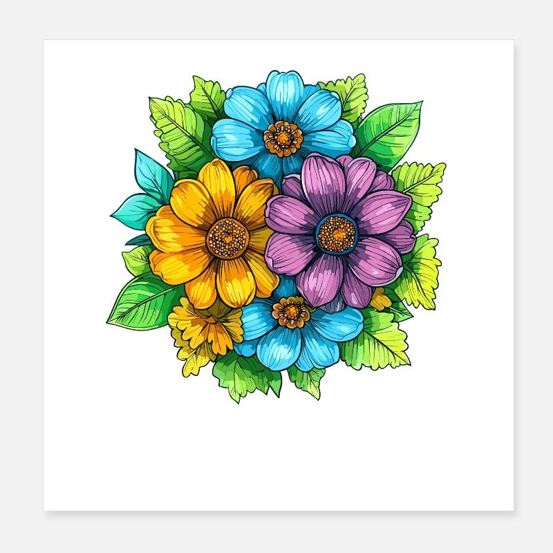 Bouquet de fleurs aux couleurs vives Poster 20 x 20 cm