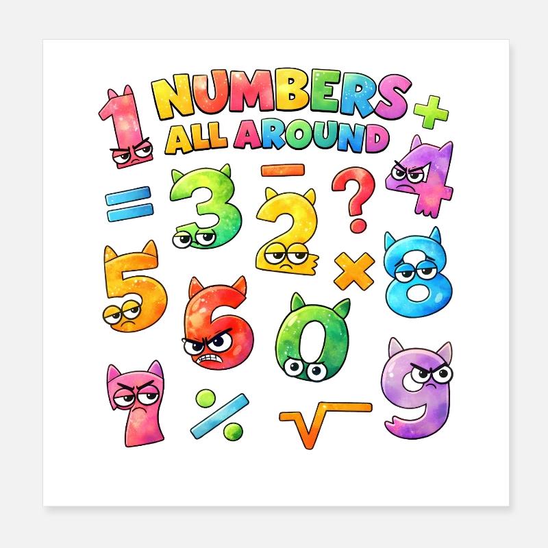 Rainbow Math Faces & Nombres Poster 20 x 20 cm