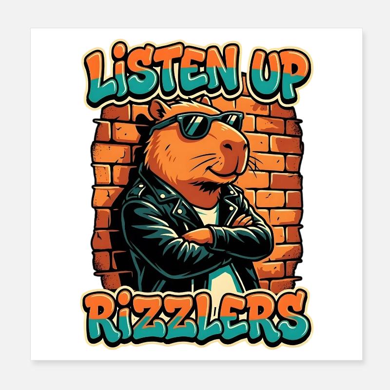 Listen Up Rizzler's Capybara Poster 8" x 8" (20x20 cm)