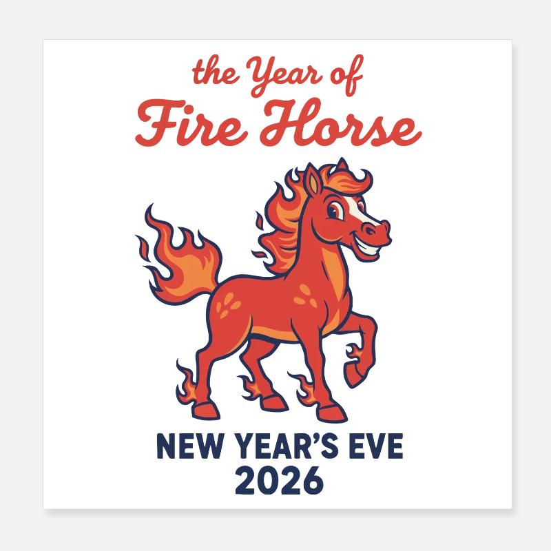 L’Année du Cheval de Feu Réveillon 2026 Poster 20 x 20 cm