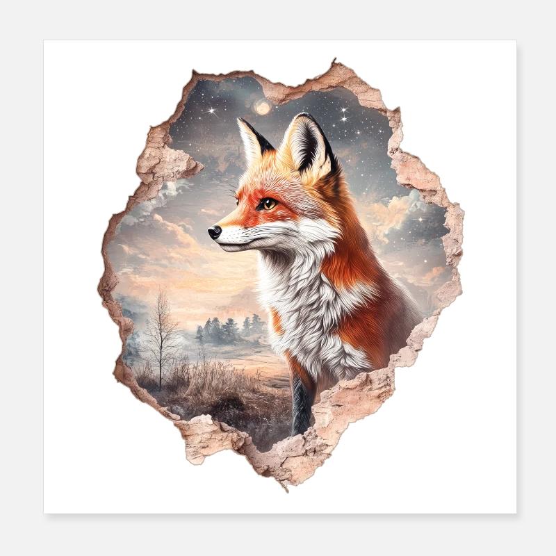 Fox and starry sky Poster 8" x 8" (20x20 cm)