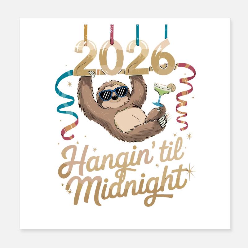  Faultier 2026 Hangin Til Midnight Silvester Poster 20x20 cm