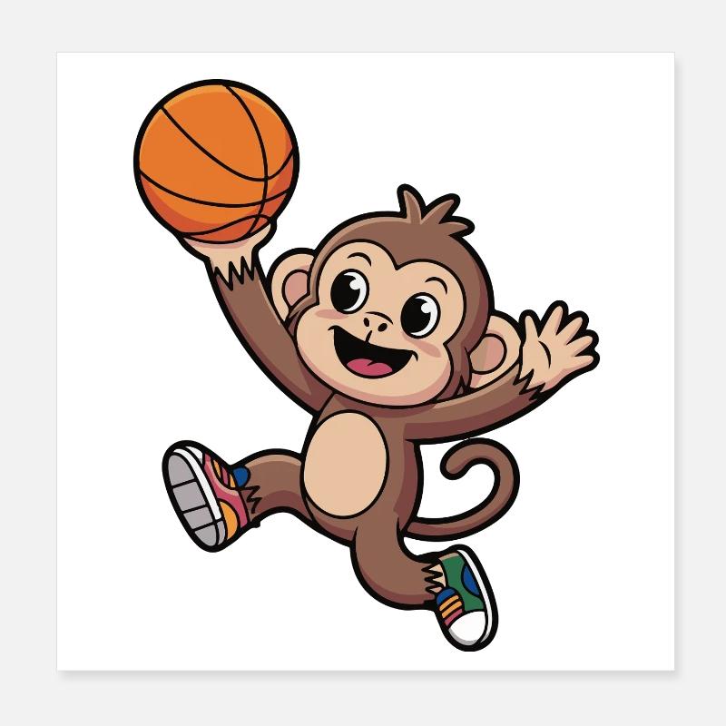 Basket en dunking singe Poster 20 x 20 cm