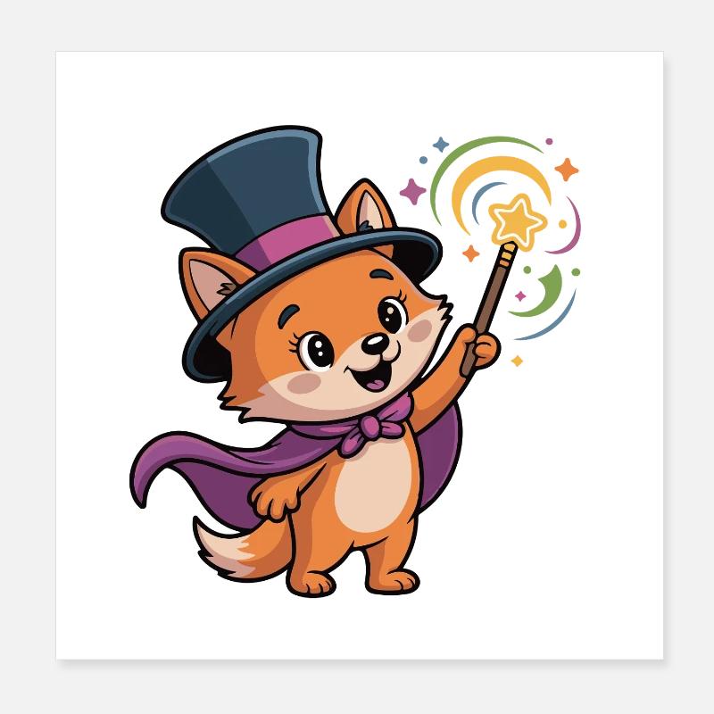 Magic Fox with Star Staff Poster 8" x 8" (20x20 cm)