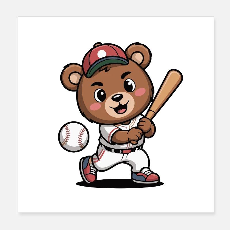 Bear hero on baseball bat Poster 8" x 8" (20x20 cm)