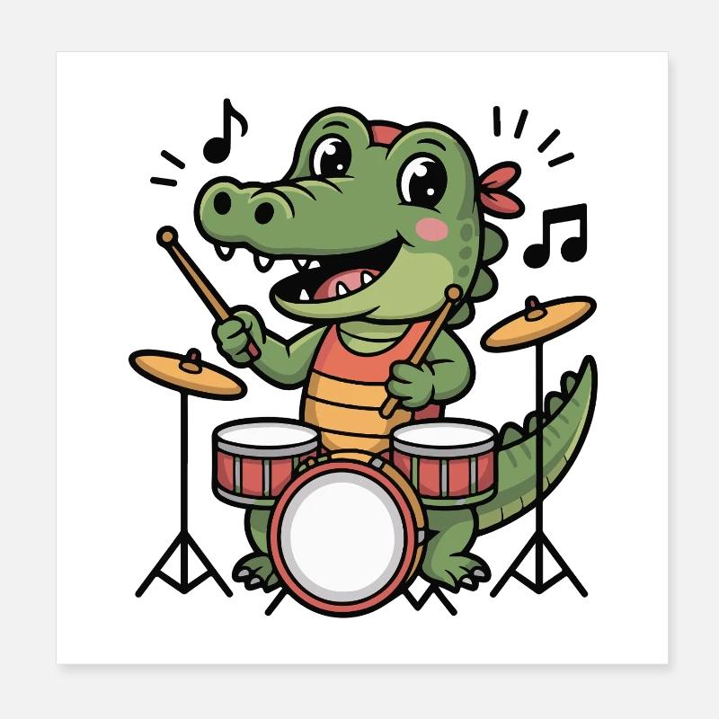 Dessin animé du batteur crocodile Poster 20 x 20 cm