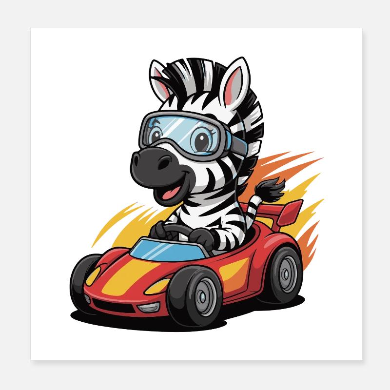 Kart de course Zebra avec lunettes de sécurité Poster 20 x 20 cm