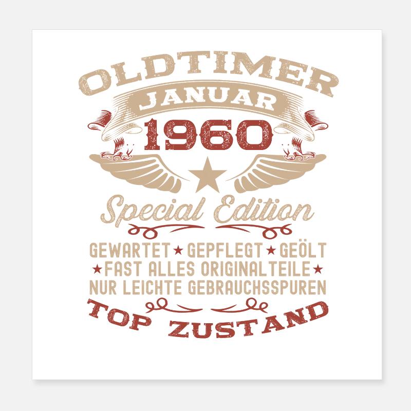 66. Geburtstag Geschenk Oldtimer Januar 1960 Poster 20x20 cm