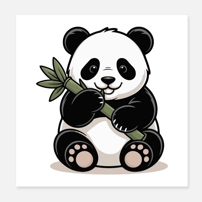 Panda with bamboo stick Poster 8" x 8" (20x20 cm)