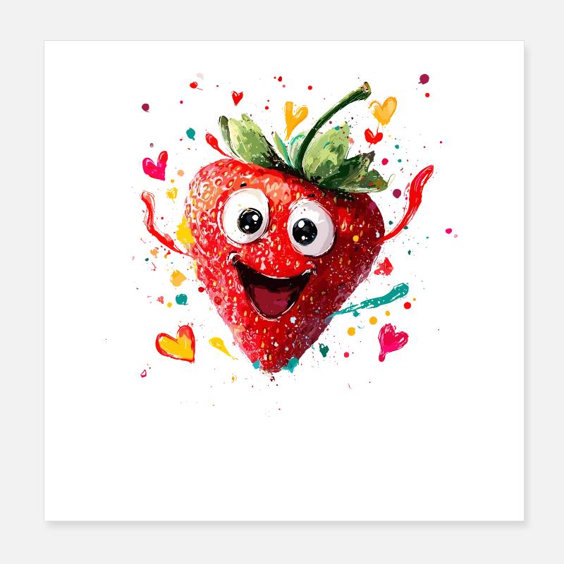 Fröhliche Erdbeerheldin Splatter Poster 20x20 cm