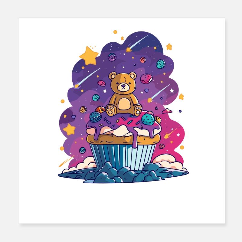 Teddybär Cupcake im Kosmos Poster 20x20 cm