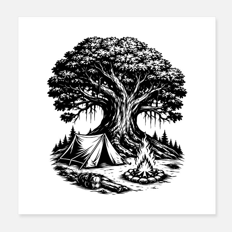 Camping Tent Forest Tree Poster 8" x 8" (20x20 cm)