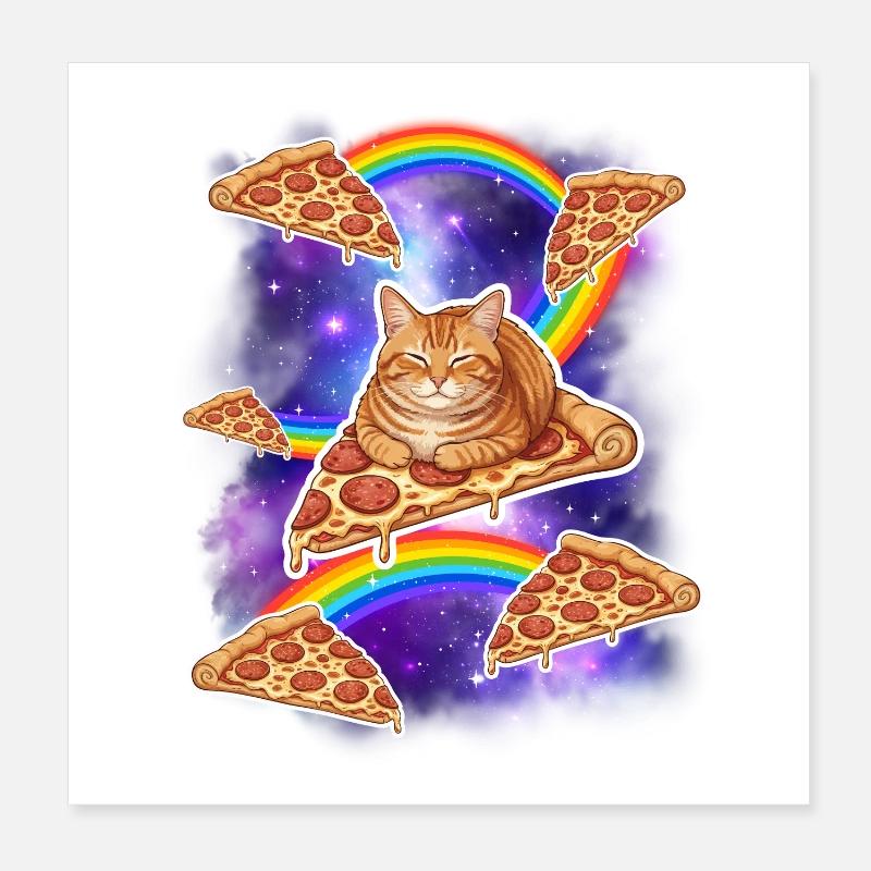 Chat chevauchant une pizza dans l’espace Mème drôle de pizza Poster 20 x 20 cm