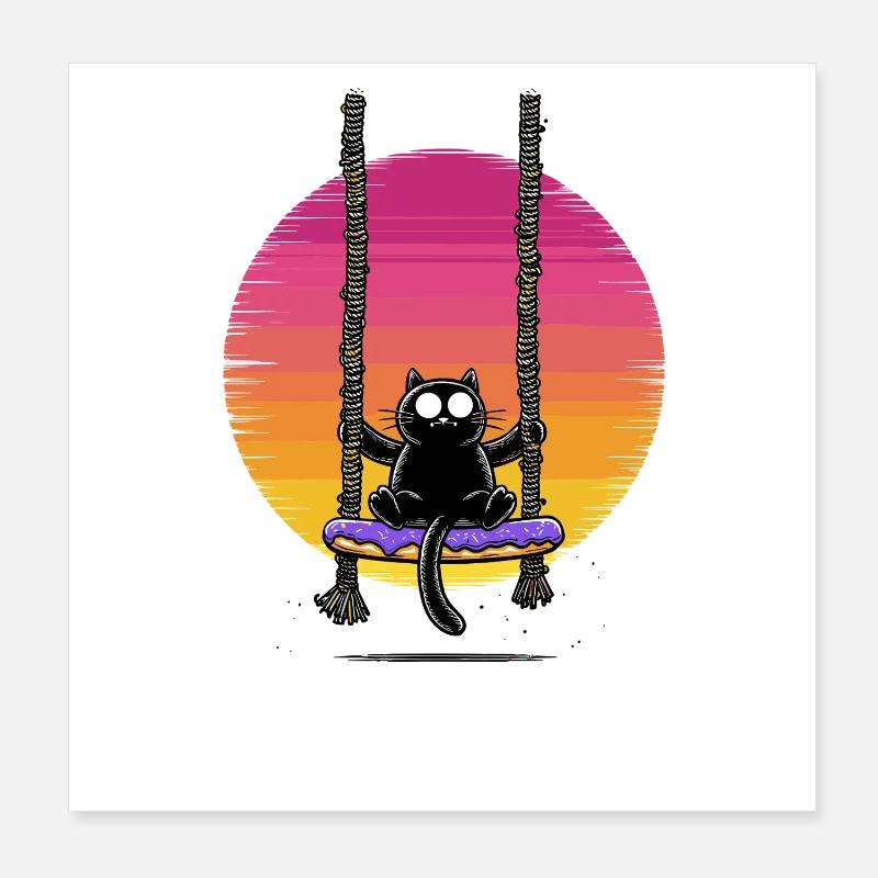 Coucher de soleil du chat sur la balançoire Poster 20 x 20 cm
