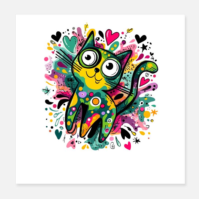Kunterbunte Graffiti-Katze Kunstwerk Poster 20x20 cm