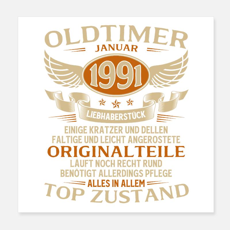 35. Geburtstag Geschenk Oldtimer Januar 1991 Poster 20x20 cm