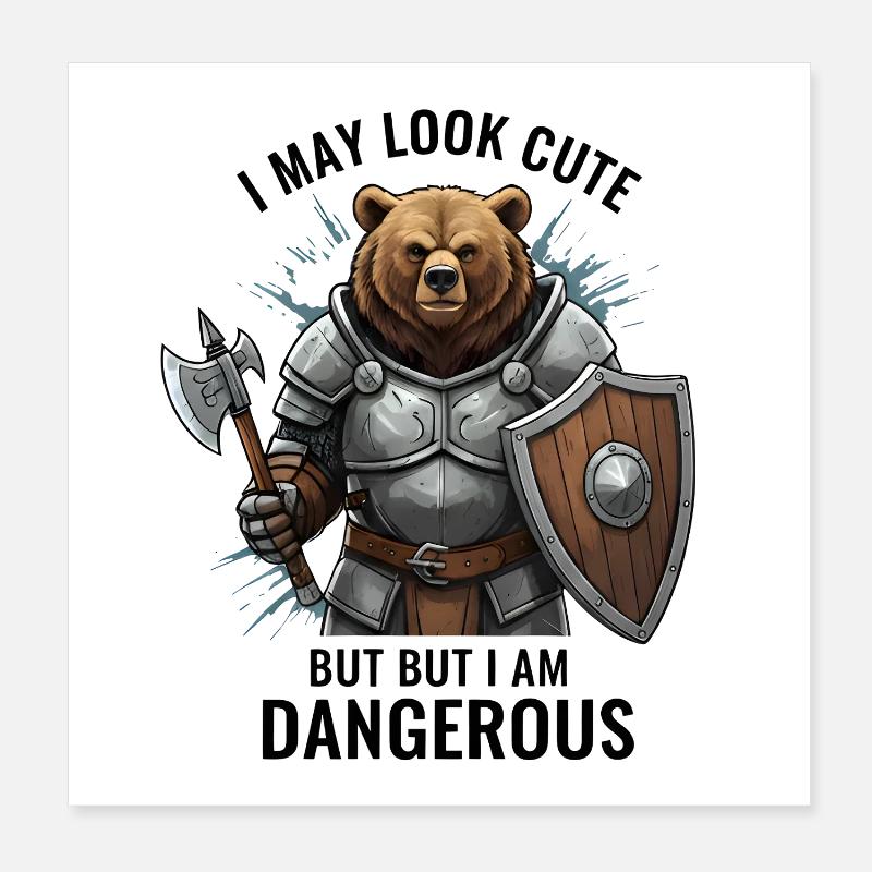 Krieger Bär mit Axt & Schild – Gefährlicher Bear Poster 8" x 8" (20x20 cm)