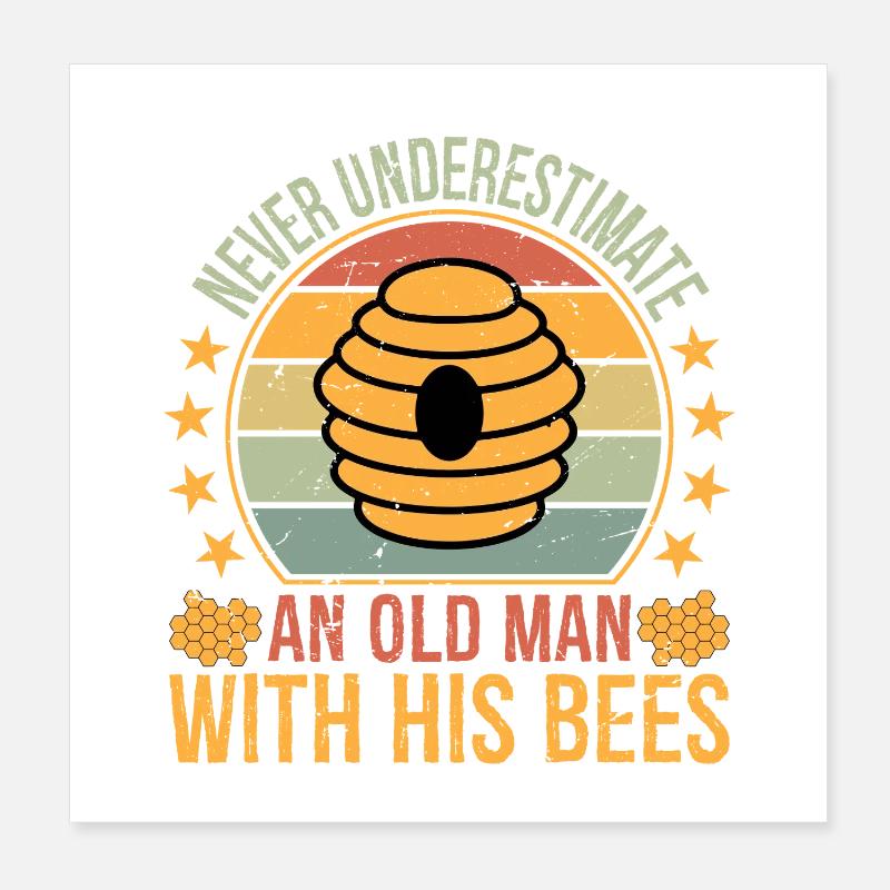 Apiary Bee Keeper an Old Man with His Bees Beekeep Poster 20x20 cm