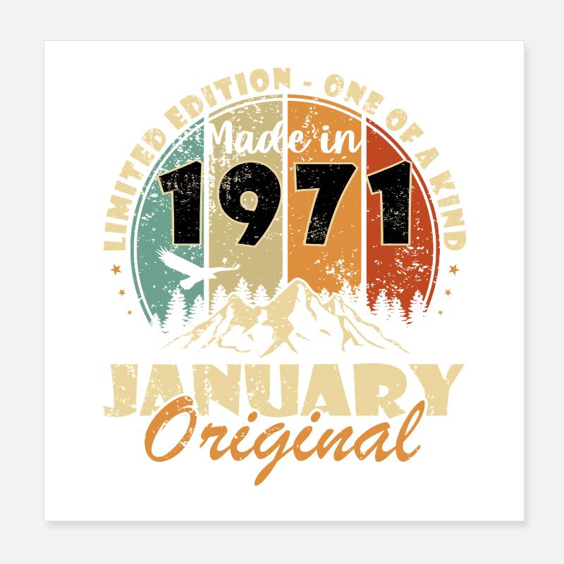Janvier Original 1971 Édition limitée Poster 20 x 20 cm