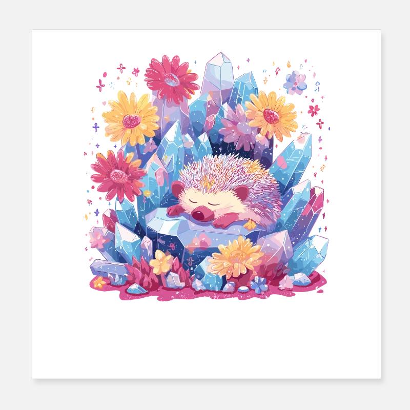 Sleeping hedgehog in the crystal garden Poster 8" x 8" (20x20 cm)