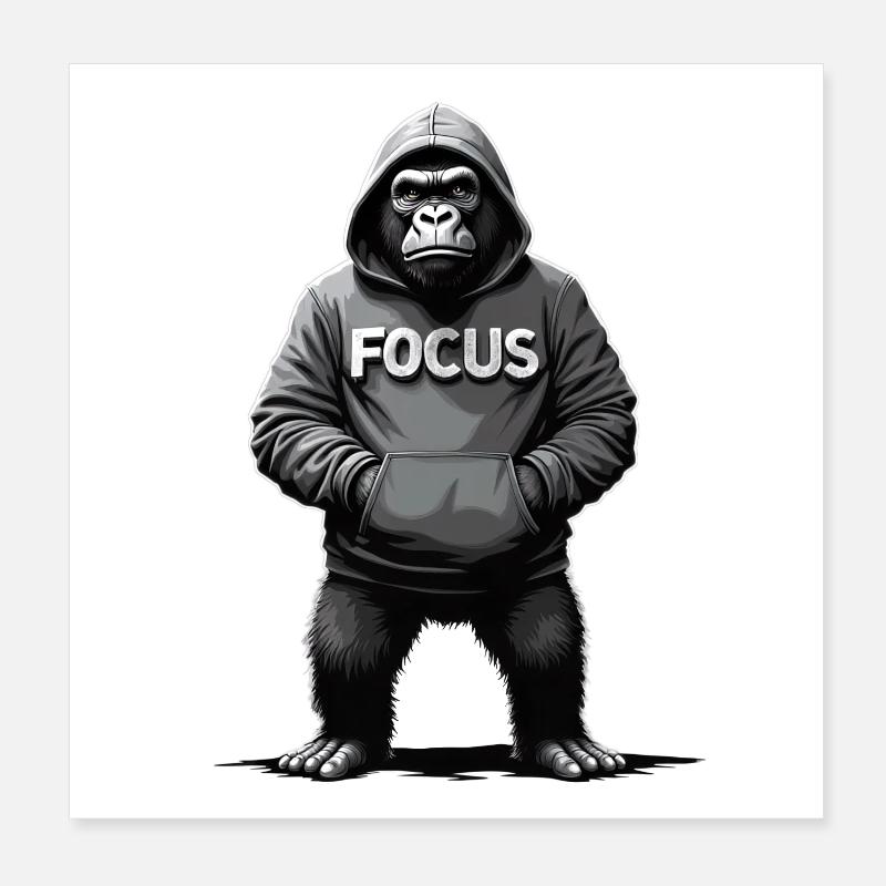 Gorilla Focus Strength Motivation Training Poster 8" x 8" (20x20 cm)