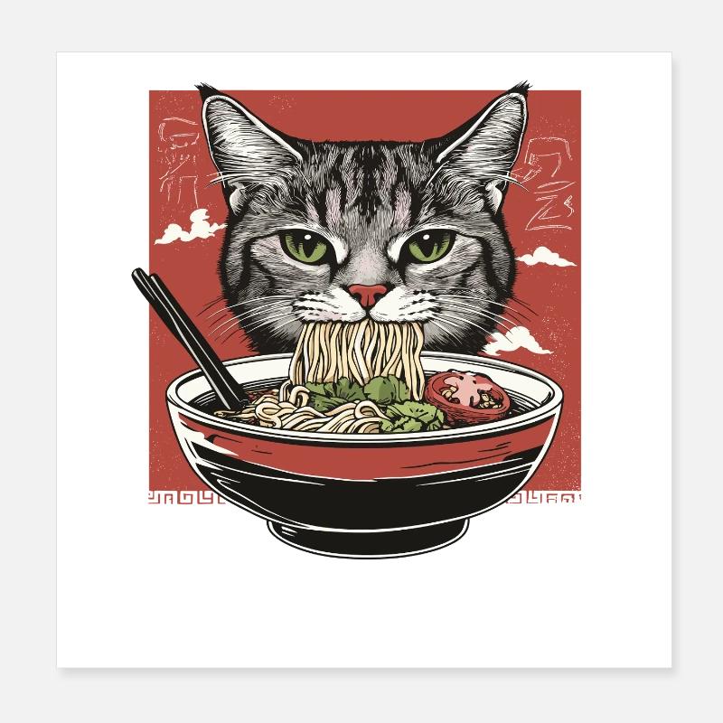 Katze mit Ramen Poster 20x20 cm