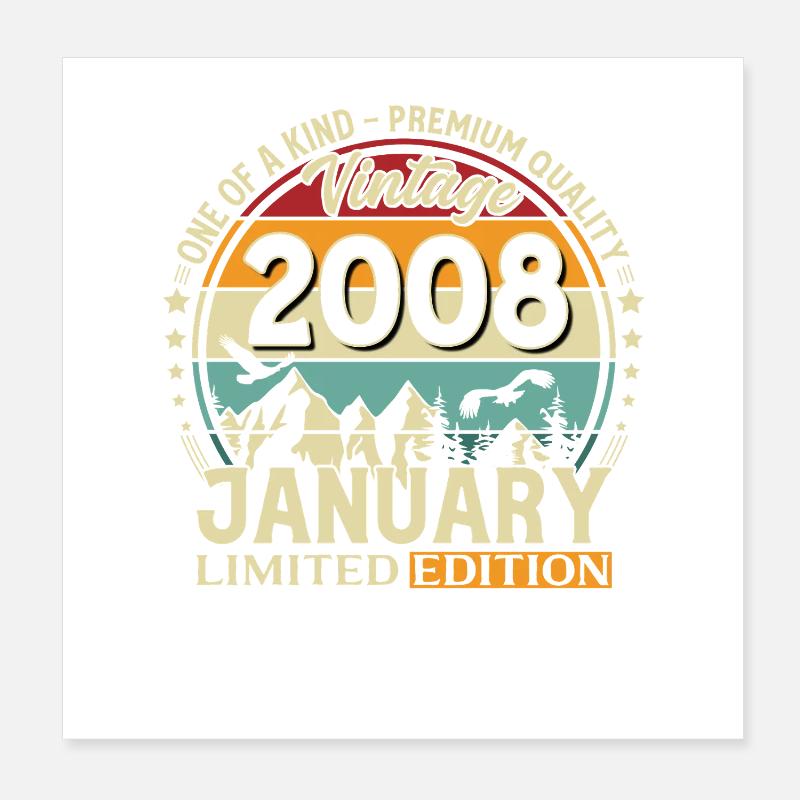 18e anniversaire Millésime de janvier 2008 Poster 20 x 20 cm