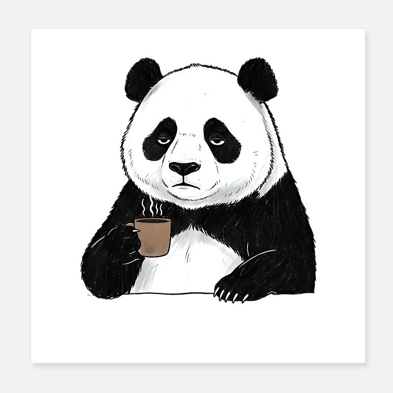 Panda caneuse, amateur de café du matin, grognon matinal Poster 20 x 20 cm