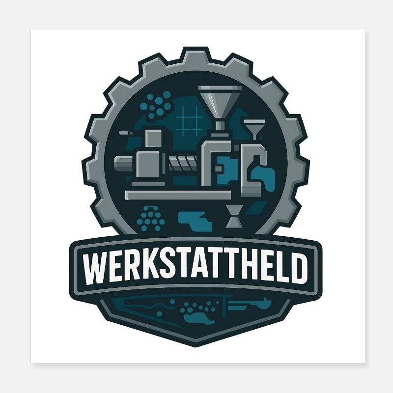 werkstattheld, kunststoff maschine Poster 20x20 cm